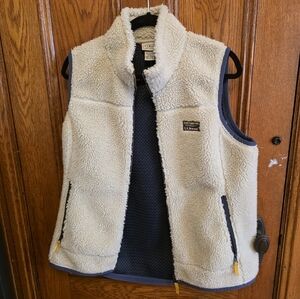L.L. Bean Shearling Vest - Ivory/Navy. Large